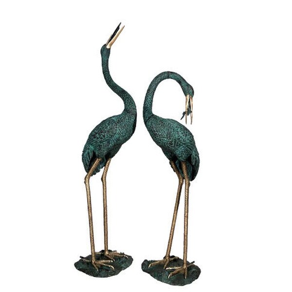 Sculptures Cranes Water Features Bronze Statues Set Asian Symbolize peace